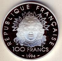 Franciaország 1994. 100Fr Ag "Olimpia-gerelyhajítás" T:PP Eredeti díszdobozban, tanúsítvánnyal!