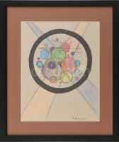 Kandinsky jelzéssel: Kompozíció. Vegyes technika, papír. 31x25 cm. Üvegezett fakeretben.