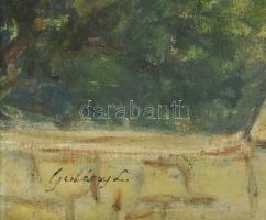 Gulácsy jelzéssel: Séta. Olaj, vászon. Dekoratív, sérült fakeretben. 45x38 cm