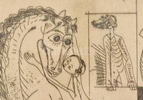 Hincz Gyula (1904-1986): Ellentétek. Rézkarc, papír, jelzett, számozott (96/100), foltos. Üvegezett,...