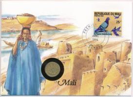 Mali felbélyegzett borítékban, bélyegzéssel, német nyelvű leírással, benne Nyugat Afrikai Államok 1994. 5Fr Al-Ni-Br T:1- patina, kis karc Mali in envelope with stamp, cancellation and a prospectus in german, in it West African States 1994. 5 Francs Al-Ni-Br C:AU patina, small scratch