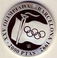Spanyolország 1991. 2000P Ag "Olimpia-zászló, láng, ötkarika" T:PP
