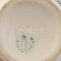 Hollóházi virágmintás porcelán váza, 2 db, jelzett, matricás, kis kopásnyomokkal, m: 11 cm