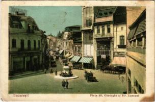1926 Bucharest, Bukarest, Bucuresti, Bucuresci; Piata Sft. Gheorghe si Str. Lipscani / square, street, shops of Rulet, J. Wappner, Toma, A. Fantini (EK)