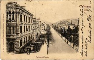 1902 Decín, Bodenbach, Tetschen; Bahnhofstrasse, Conrad Pohl, Conditorei & Cafe / street, shop, confectionery and cafe (EK)