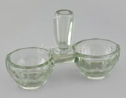 Üveg só- és fogpiszkáló tartó, apró csorbákkal, h: 13 cm