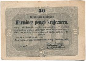 1849. 30kr Kossuth bankó csillagos sorozatszámmal, enyhén félrecsúszott nyomat T:III beszakadások Adamo G103A