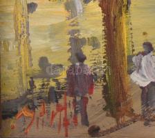 Bánfi jelzéssel: Pesti utca ősszel. Olaj, karton. Fa keretben, 33x23 cm