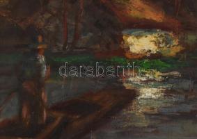 Tokácsli Lajos (1915-2000): Vízparti táj. Olaj, vászon. Jelzett. Dekoratív fakeretben. 55x67,5 cm