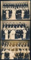 cca 1930 Esküvői csoport, násznép, 3 db fotólap Till hódmezővásárhelyi műterméből, 8,5×13,5 cm