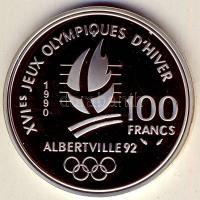 Franciaország 1990. 100Fr Ag "Téli olimpia-gyorskorcsolya" T:PP