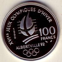 Franciaország 1990. 100Fr Ag "Téli olimpia-szabadstílusú sí" T:PP