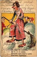 1899 (Vorläufer) Hiú önhitt vén boszorkány / humour art postcard, witch. Eigentum u. Verlag v. L.S.W. litho (szakadás / tear)