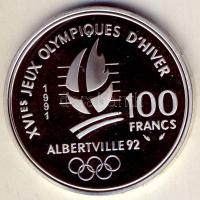 Franciaország 1991. 100Fr Ag "Olimpia-jégkorong" T:PP