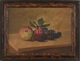 Jelzés nélkül: Csendélet gyümölcsökkel. Olaj, karton. 25x35 cm. Dekoratív, kissé sérült fakeretben
