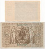 Német Birodalom 1910. 1000M zöld pecsét, hétjegyű sorszámmal "4186790B" + Németország / We...