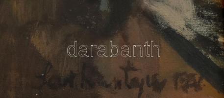 Sarkantyu Simon (1921-1989): Sétáló. Olaj, farost. Jelzett. Hátoldalán Képcsarnok Vállalat címkéjéve...