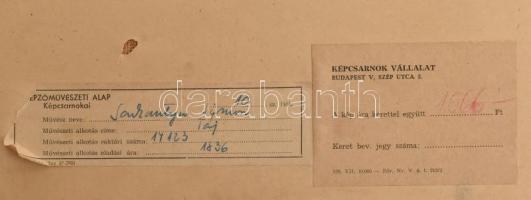 Sarkantyu Simon (1921-1989): Sétáló. Olaj, farost. Jelzett. Hátoldalán Képcsarnok Vállalat címkéjéve...