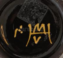 2 db Hódmezővásárhelyi mázas kerámia padlóváza, jelzett (HMV / Kiss Z.), apró lepattanásokkal, mázre...