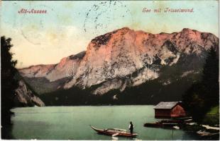 1907 Altaussee (Steiermark), See mit Trisselwand / lake, rowing boat, mountain (EK)