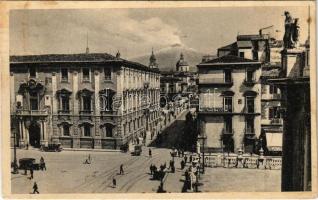 1934 Catania, Municipio e Via Etnea / street view, tram, hotel, automobile (fl)