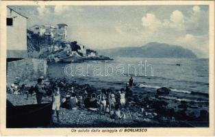 1929 Bogliasco, Un saluto dalla spiaggia di Bogliasco / beach, bathers (EK)
