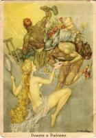 Venere e Vulcano / Venus and Vulcan. Erotic lady art postcard (EB)