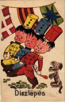 1944 Díszlépés / Children art postcard, humour (szakadás / tear)