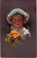 1913 Children art postcard, girl s: Knoefel (EK)