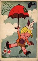 1944 Ejtőernyős támadás / Children art postcard, humour (Rb)
