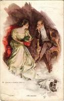 1915 The Secret Lady art postcard, romantic couple. Reinthal & Newman No. 607. s: Harrison Fisher (b)