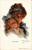 1913 Blue Ribbons Lady art postcard, romantic couple. Reinthal & Newman No. 294. s: Philip Boileau (EB)