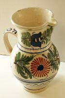 Dekoratív nagyméretű korondi mázas füles kancsó, magassága 24cm