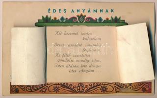 Édesanyámnak. Kihajtható anyák napi üdvözlet, hátoldalon fiú ráragasztott fotójával / Mother's ...