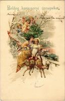 1899 (Vorläufer) Boldog karácsonyi ünnepeket / Christmas greeting art postcard. litho (EK)