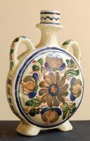 Korondi mázas kulacs Kiss Sanyi kézműves szignójával, magassága 26cm