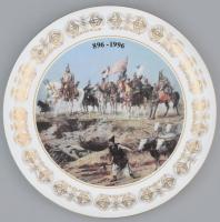 Zsolnay jubileumi emléktál a Feszty-körkép részletével. Matricás, jelzett (Zsolnay 150. Jubileum), minimális kopással, d: 30 cm