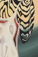 Flontek Alex (?-): Délidő, 2002. Olaj, vászon, jelzett. Dekoratív fa keretben, sérülésnyomokkal, 70×...