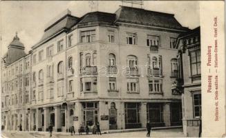 1911 Pozsony, Pressburg, Bratislava; Stefánia út, Deák szálloda / street, hotel (EK)