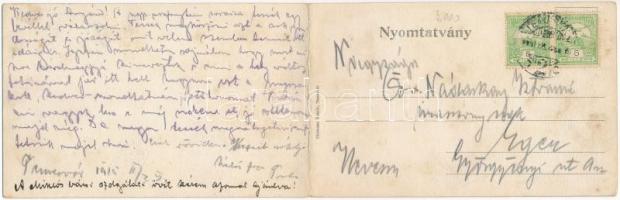 1915 Temesvár, Timisoara; Jenő herceg tér, Rukavina emlékmű (Szégyenszobor), villamos, takarékpénztá...