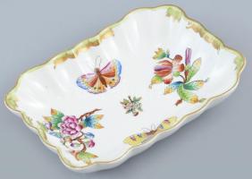 Herendi Viktória mintás porcelán tálka. Kézzel festett, jelzett, restaurált, 18x14 cm