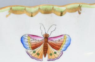 Herendi Viktória mintás porcelán tálka. Kézzel festett, jelzett, restaurált, 18x14 cm