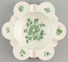 Herendi zöld virágmintás hamutál, kézzel festett porcelán, jelzett, kopott, d:15cm