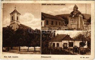 1937 Pilismarót, Római katolikus templom, Hősök szobra, Körorvosi lak, M. kir. posta. Raáb Lajos kiadása (EK)