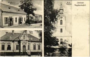 1930 Nagyberény (Siófok), Római katolikus templom, Apácazárda, utca, községház, Boncz János vegyeskereskedés üzlete, bor, sör és pálinka mérés