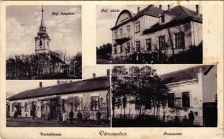 1934 Vámospércs, Református templom és iskola, vasútállomás, Posta. Hangya szövetkezet kiadása (fl)