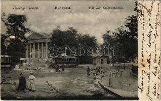 1907 Budapest XIV. Városliget, Műcsarnok, villamosok