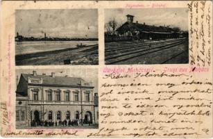 1901 Mohács, Pályaudvar, vasútállomás, Központi szálloda. Weiser Miksa kiadása (r)
