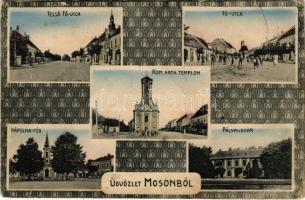 1913 Moson (Mosonmagyaróvár), Felső Fő utca, Fő utca, Római katolikus templom, Kápolna tér, Pályaudvar, vasútállomás (b)