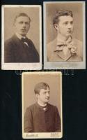 cca 1880-1900 Fiatal urak portréi, 3 db keményhátú műtermi fotó (Goszleth István Bp., Pokorny & Reuter Bécs, jelzetlen), vizitkártya, 10,5x6,5 cm